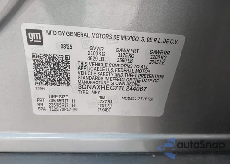 2026 Chevrolet Equinox Fwd Lt из США, поврежденный, VIN 3GNAXHEG7TL244067